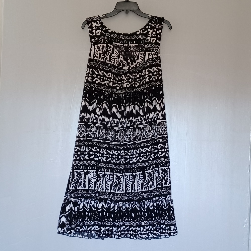 Nic&Dom Womens Plus Size 3X Black White Tribal Geometric Sleeveless‎ Midi Dress